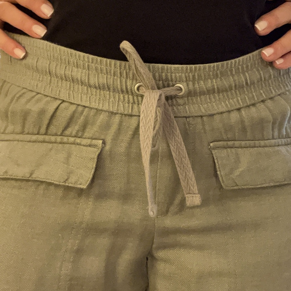 Linen Blend Olive Green Elastic Draw String Waist… - image 1